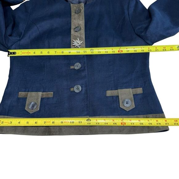Meico Landhaus Look Jacket Womens Flax Blue Artsy Buttons Sz 12 Lined Classic - Picture 11 of 13